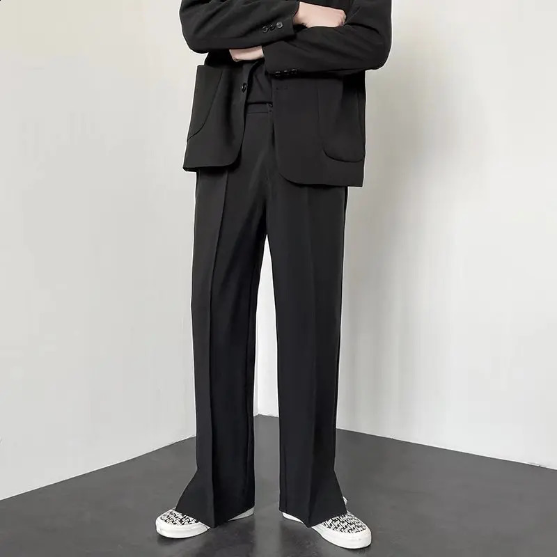 Men Straight Casual Pants Summer Korean Style Baggy Personality Slit Wide Leg Blazer Pants Trousers Male Streetwear 240822