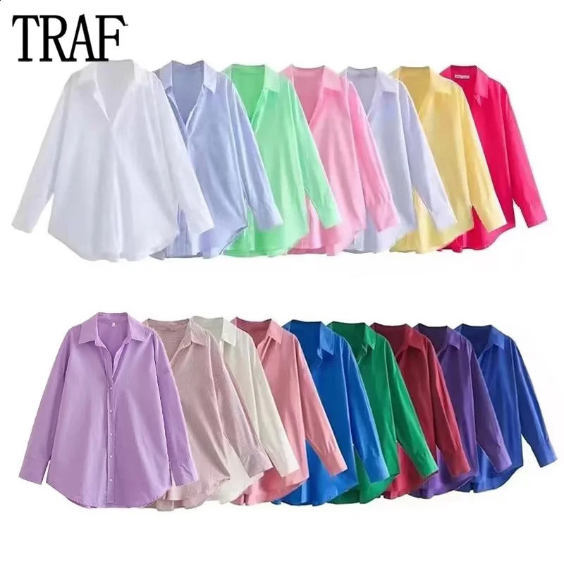 TRAF Women Shirt Multicolour Button Up Summer Long Sleeve Top Female Streetwear Oversize Shirts And Blouses 240821
