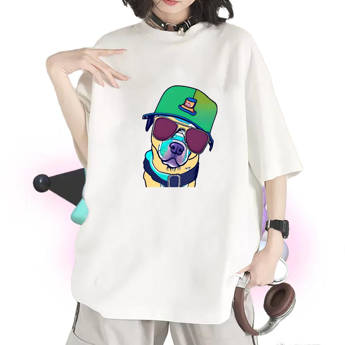 Fashion Casual T-Shirts for Women O Neck Short Sleeves 100% Cotton 230g Couples T Shirts Anime Print dog Hip Hop Street High quality Clothings