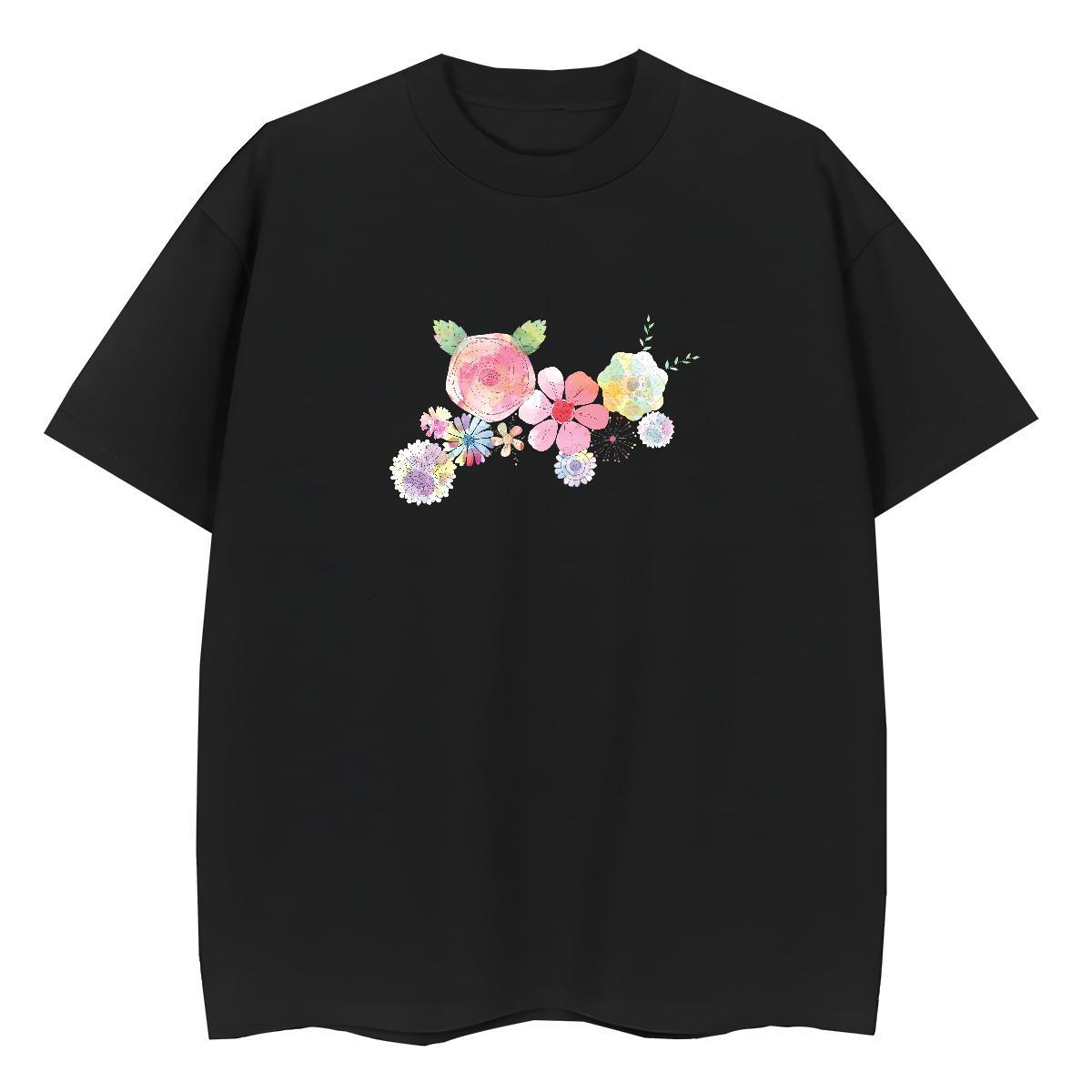 Designer Women T Shirts O Neck Short Sleeves 230g Cotton Unisex Tshirts Cartoon Floral Printing flower Casual Beach Free Shipping Tees