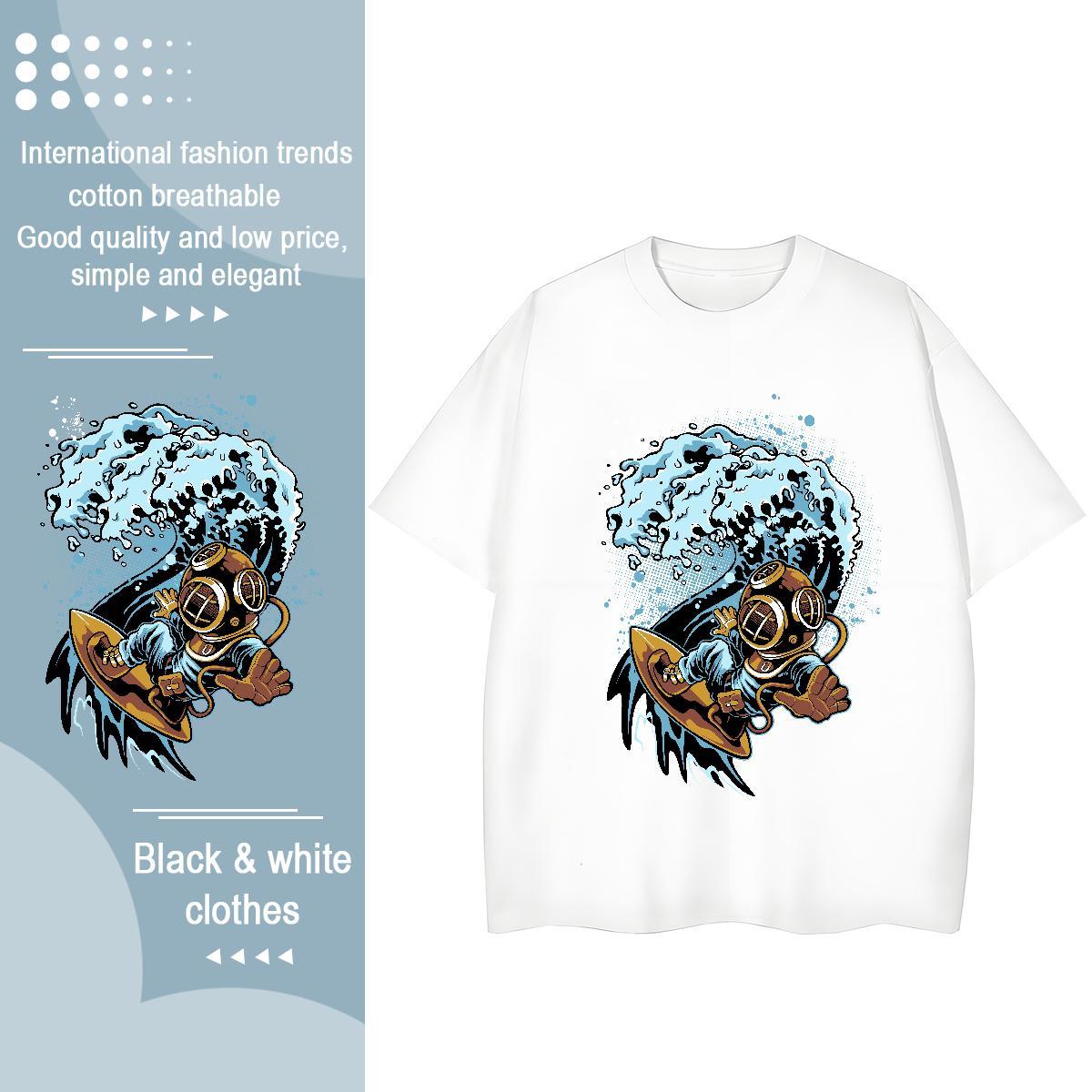 Loose fit Woman Tshirt 230g 100% Cotton spaceman Daily Outfit Women T Shirts Breathable Short Sleeve DIY Printed Tee Shirt