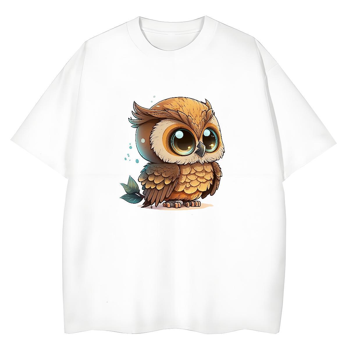 Custom Women T Shirts Short Sleeve O-Neck 230g Cotton Women Tees Custom Print Plus Size Owl Street Wear Loose fit Polos