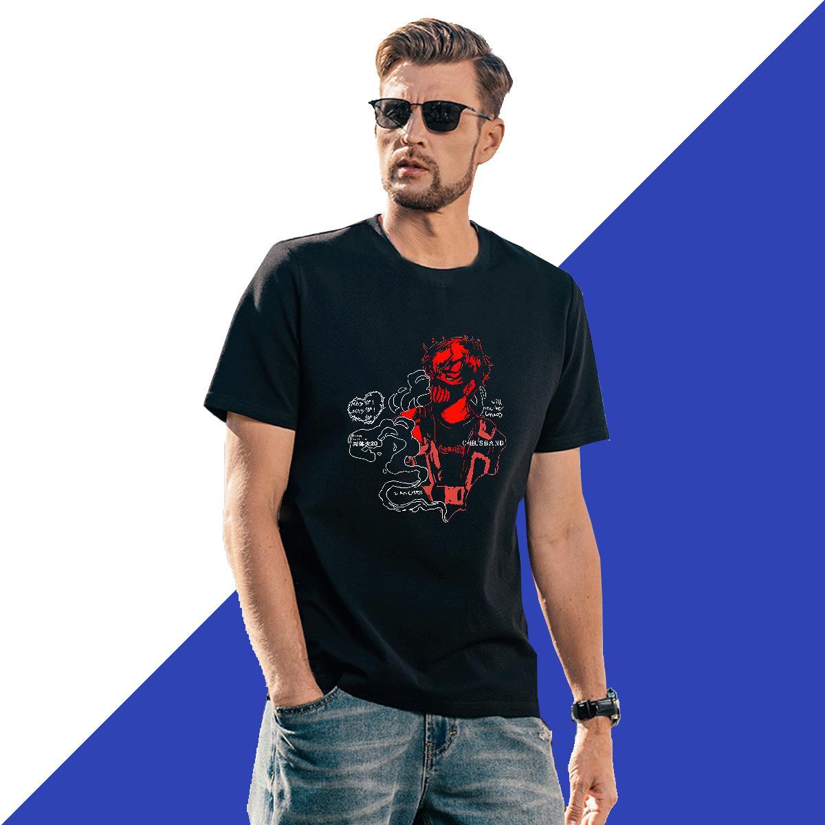 New Men Tops Tees 230g Cotton Casual blood Breathable Crew Neck Men T Shirts Loose Floral Print Polos