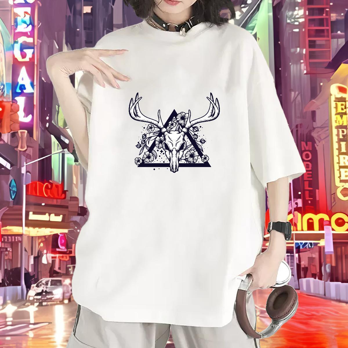 2024 Casual T-Shirts for Women Crew Neck Breathable 230g Pure Cotton Lady T shirt Custom Cartoon cow Sports Street Wear Designer Nice Tops Shirt