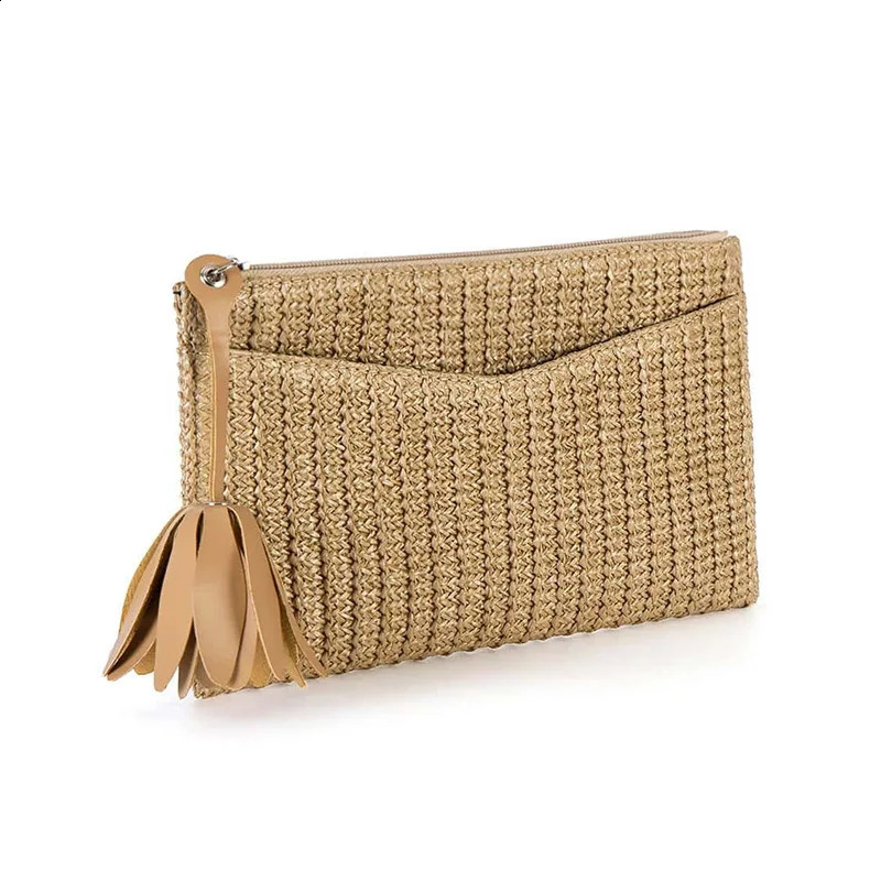 Casual Straw Clutch Bag for Women Bohemian Tassel Envenlope Paper Weave Summer Beach Small Female Purses Party 2024 240821