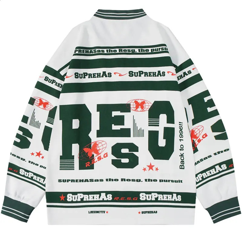 Vintage Oversized Shirts Y2K Graphic Stripe Printed Punk Gothic Long Sleeve Tshirt Streetwear Hip Hop Casual Baggy V-Neck Tops