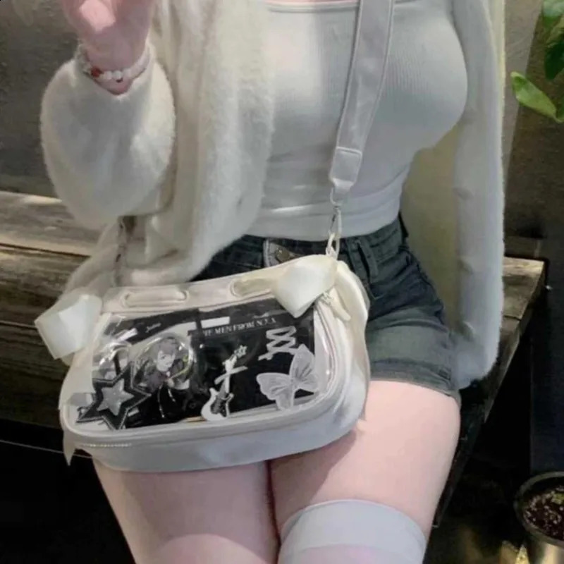 JIAERDI Japanese Transparent White Ita Bags Women Lolita Bow Casual Messenger Bag Female Harajuku Sweet Cute Handbag Aesthetic 240821