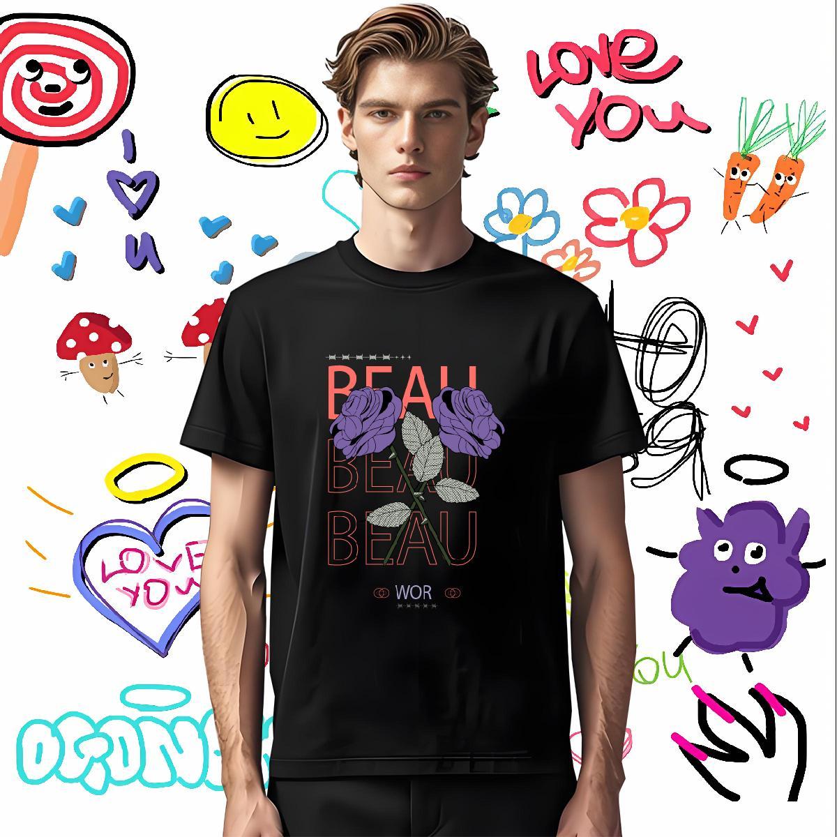 Soft flower T Shirt For Man Street wear Hip Hop Men Tshirts 230g Pure Cotton New Arrival Breathable Crew Neck Graphic Clothings