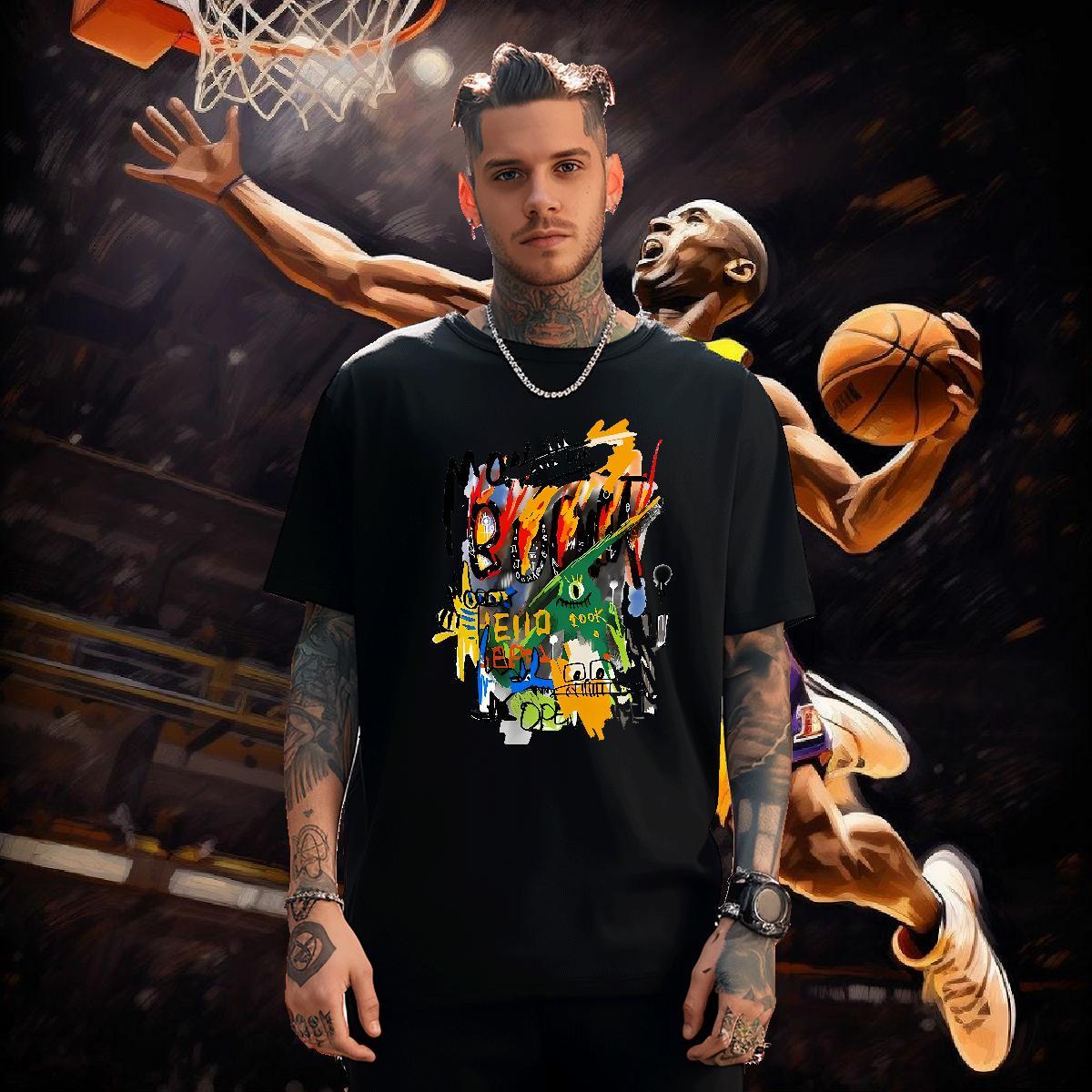 Casual New Men Tees 230g Pure Cotton Spring Summer graffiti Crew Neck Breathable T-Shirts for Men Unisex Custom Cartoon Tees Shirts