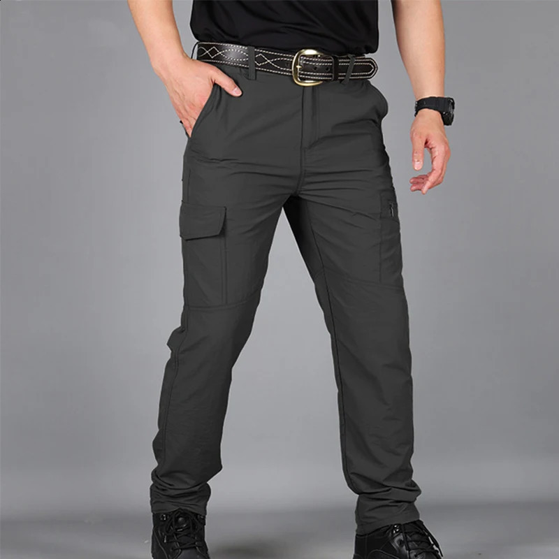Summer Casual Lightweight Army Military Long Trousers Male Waterproof Quick Dry Cargo Camping Overalls Tactical Pants Breathable 240809