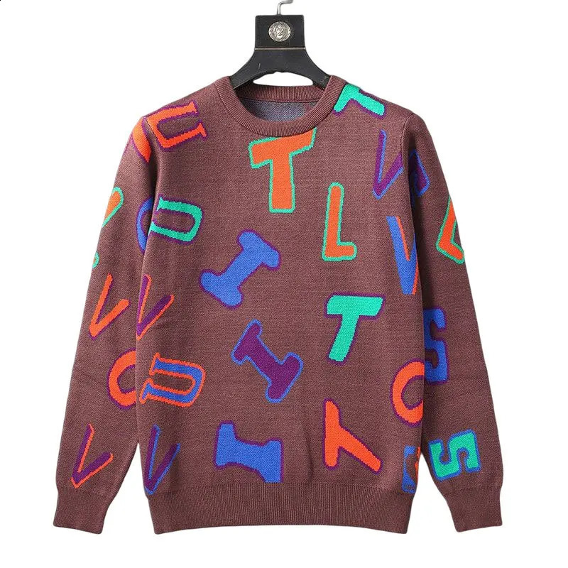 Fall Letter Print Streetwear O-neck Contrast Color Stitching Sweater For Men Casual Knit Clothing Sweater Long Sleeve Pullover 240821