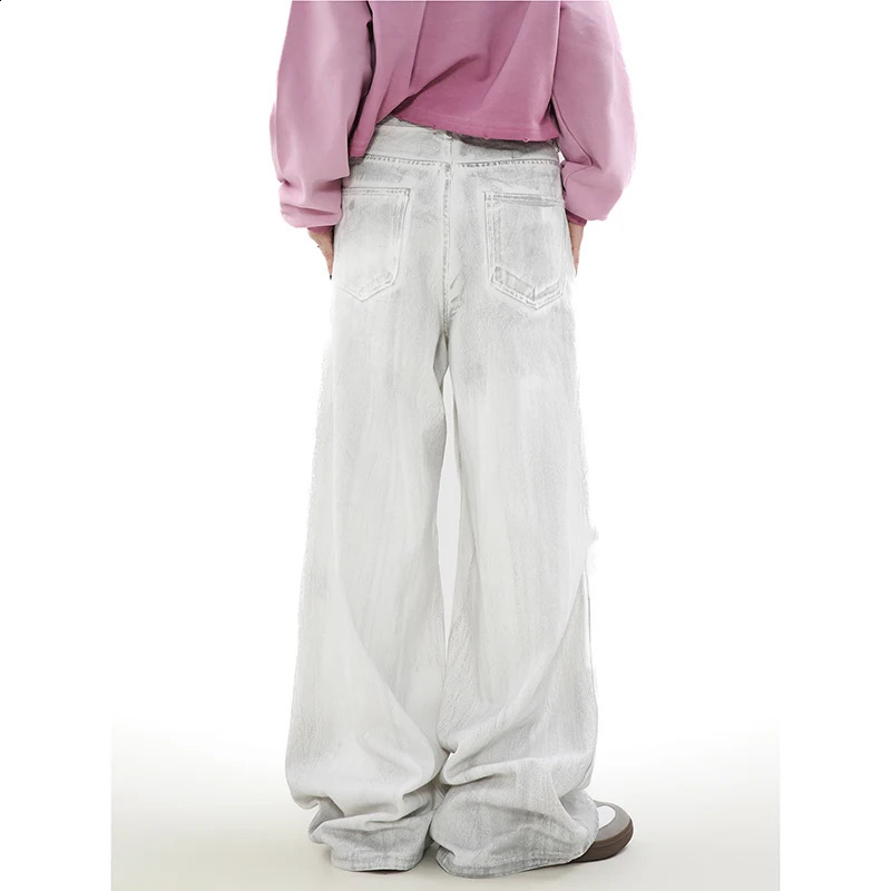 Womens Jeans Straight Pants Vintage Tie Dye High Waist Self Cultivation Wide Leg Casual Baggy Plus Size Denim Trouser Ladies 240821