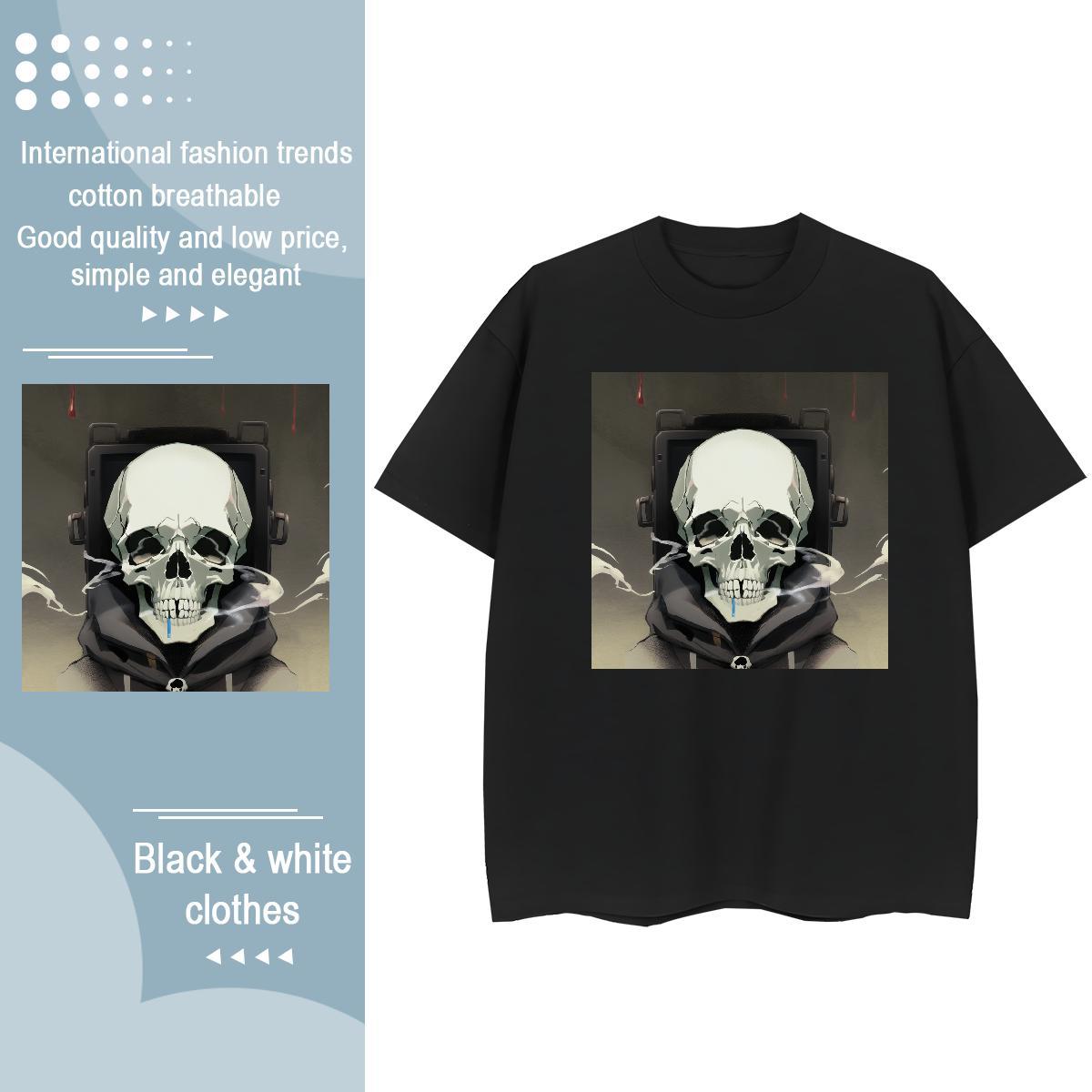 Custom T shirt 230g Pure Cotton Short Sleeve O-Neck Casual Daily Wear skull Lady T shirt Soft Skull Top Tees