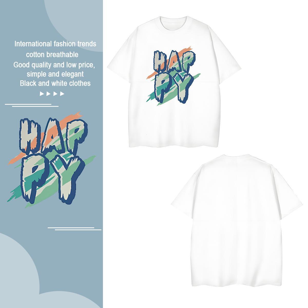 Loose happy Man T Shirts Outdoor Tshirts 230g 100% Cotton 2024 Designer Crew Neck Cartoon Print Clothes