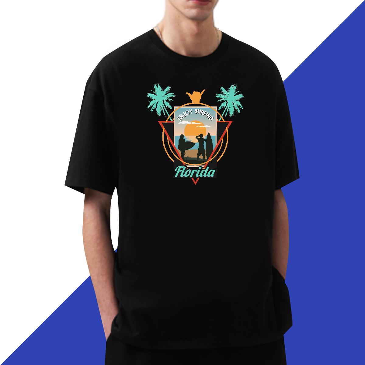 Brand Men Clothes T-Shirt Casual Beach 230g Pure Cotton Plus Size Cartoon O Neck Short Sleeves wave T-Shirts 2024 Summer Clothings