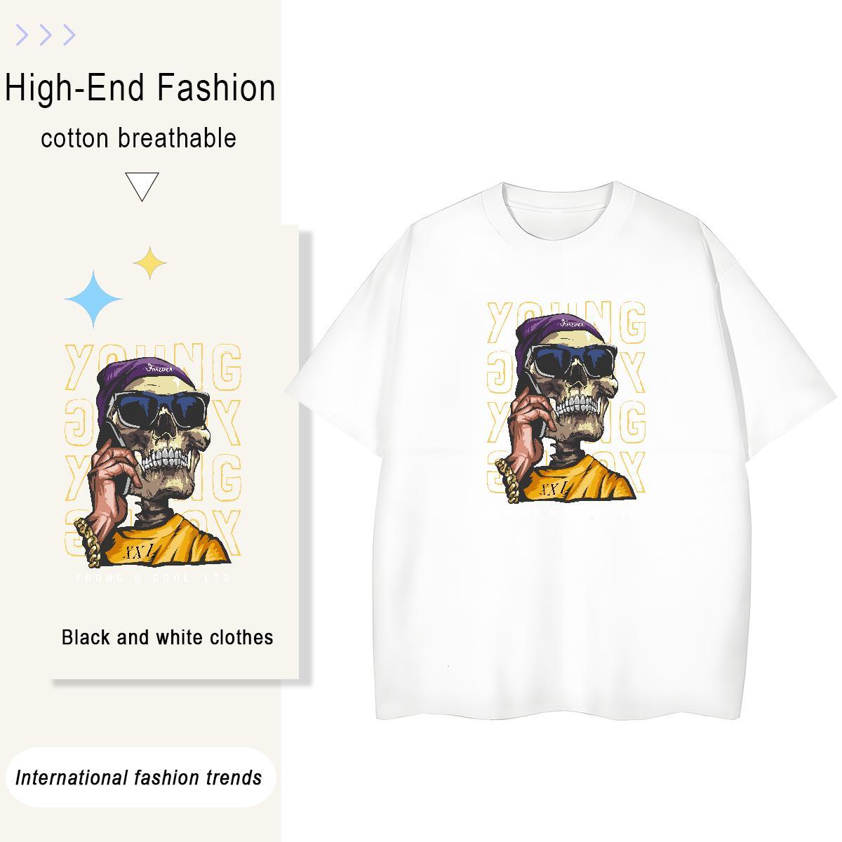 2024 DIY T Shirt For Woman 230g Pure Cotton Comfortable Sports Street Wear skull Women Tshirts Brand Cartoon Anime Tees Shirts