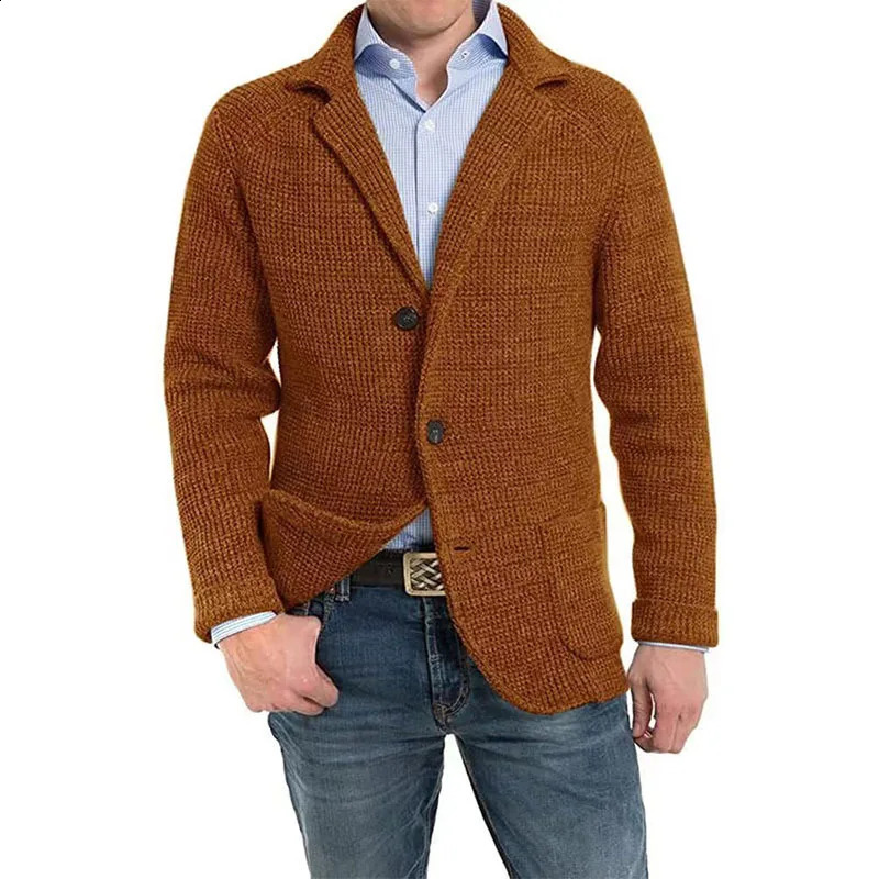 British Style Mens Clothing Knit Cardigan Autumn Winter Fashion Single Breasted Black Stand Collar Knit Sweater Coats Men 240821