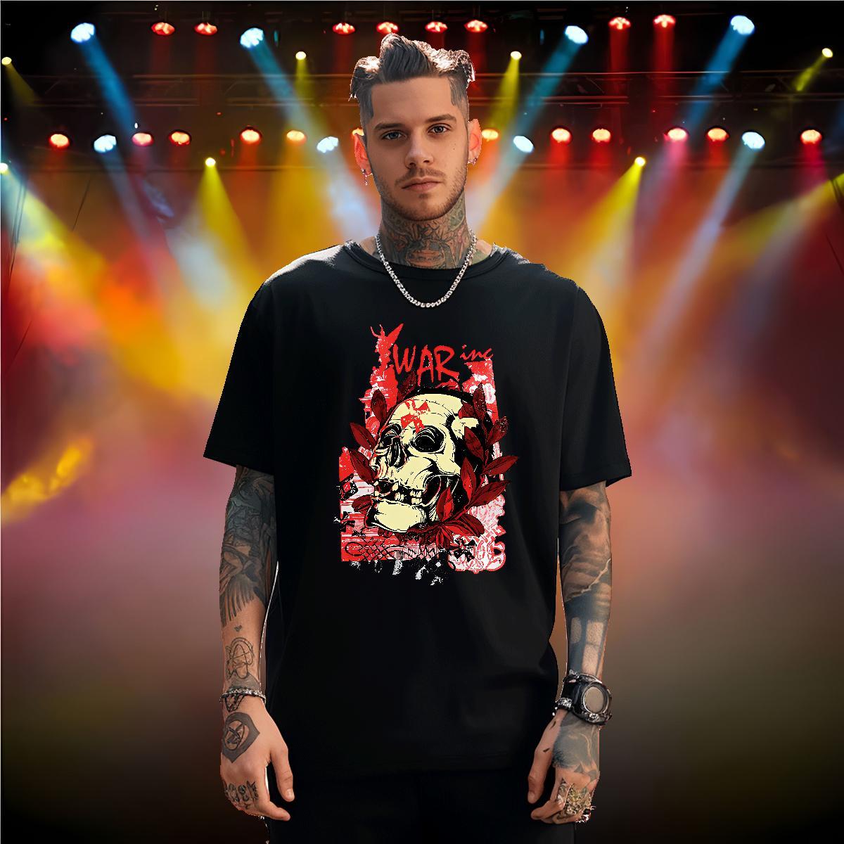 Classic Casual Spring Summer Men Clothes T-Shirt skull Breathable Short Sleeve 230g Pure Cotton Men T Shirts Unisex Anime Print Wear