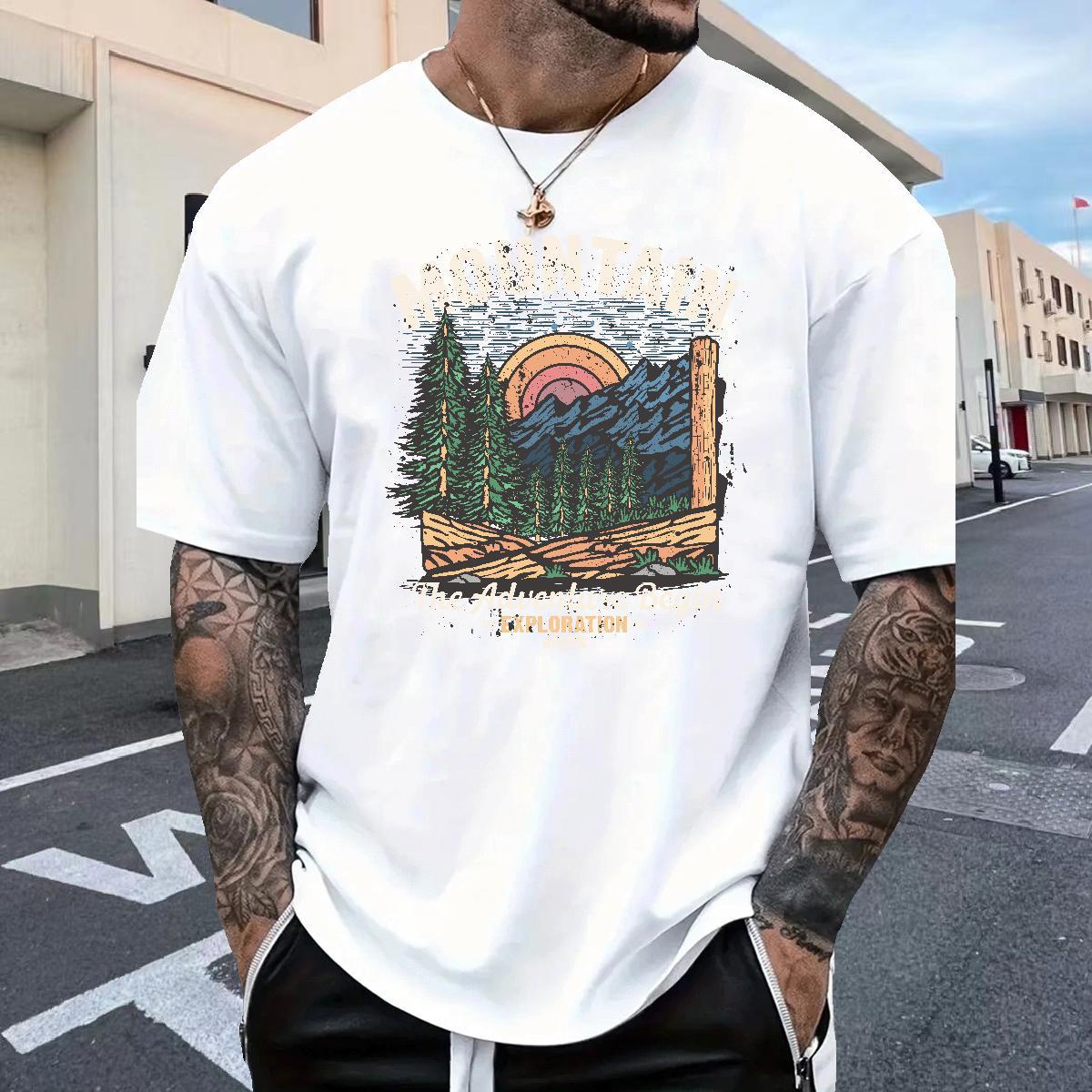 Designer Men Tees Home Outdoor 230g 100% Cotton Custom Printed O Neck Short Sleeves mountains T Shirts Men Brand Tops Shirt