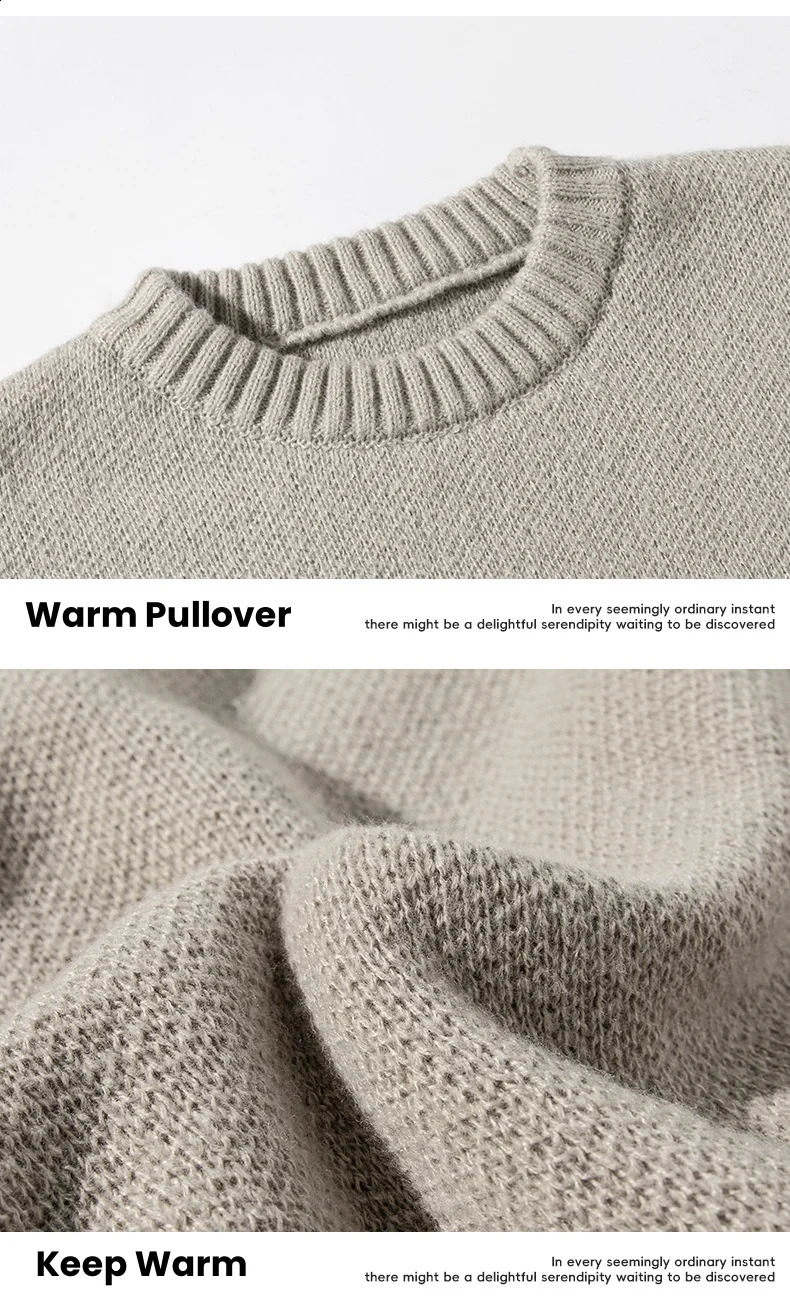 Retro Hollow Out Round Collar Pullover Sweater Mens Autumn Winter Velvet Loose Solid Color Knit Sweater Irregular Warm 240821