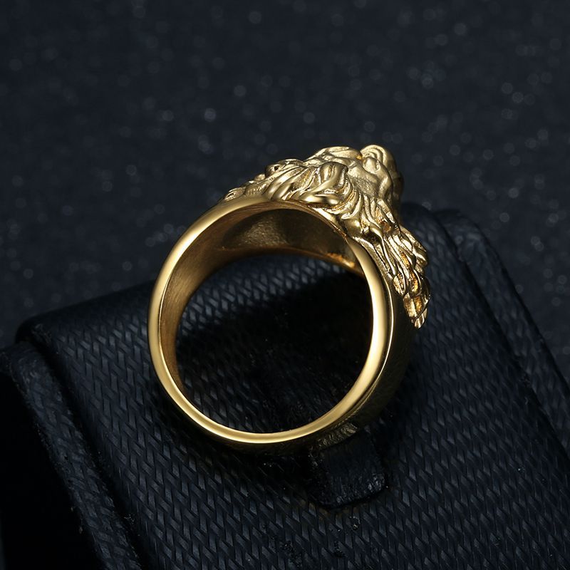 Hip Hop Casting Lions Head Ring 316L Stainless Steel 18k Gold Plated Jewelry