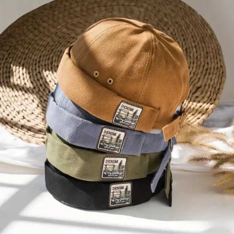 Round top melon hat mens fashionable retro brushless hat hip-hop landlord hat unisex Skulls Beanie solid color Docker hat W240821