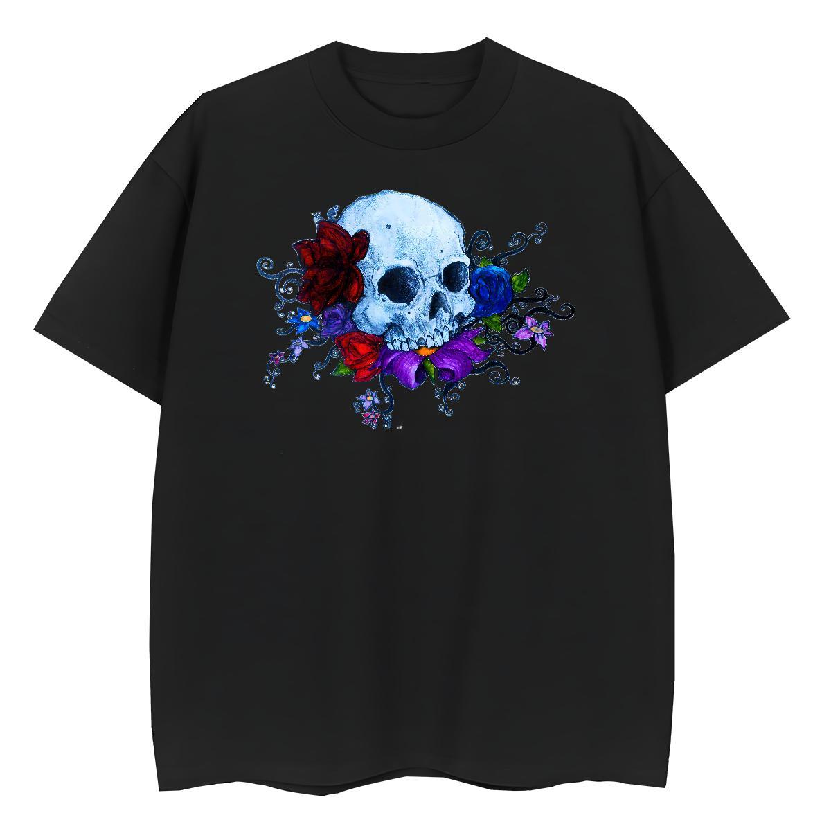 New Arrival Women T Shirts 230g Cotton Round Neck Short Sleeve Hip Hop Street rose Tshirt for Man Woman Loose fit DIY Anime Printed Tops Tees