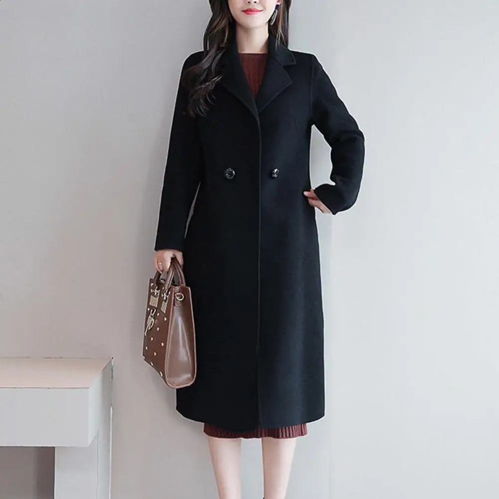 Autumn Winter Woolen Coat Stylish Womens Woolen Coat Lapel Long Sleeve Two Buttons Pockets Autumn/winter Mid-length Cardigan 240822