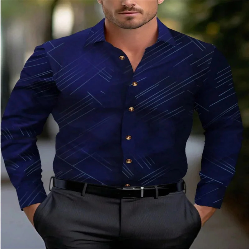 fashionable mens 3D printed long sleeved button up shirt street casual Hawaiian shirt mens clothing XS-6XL size 240822