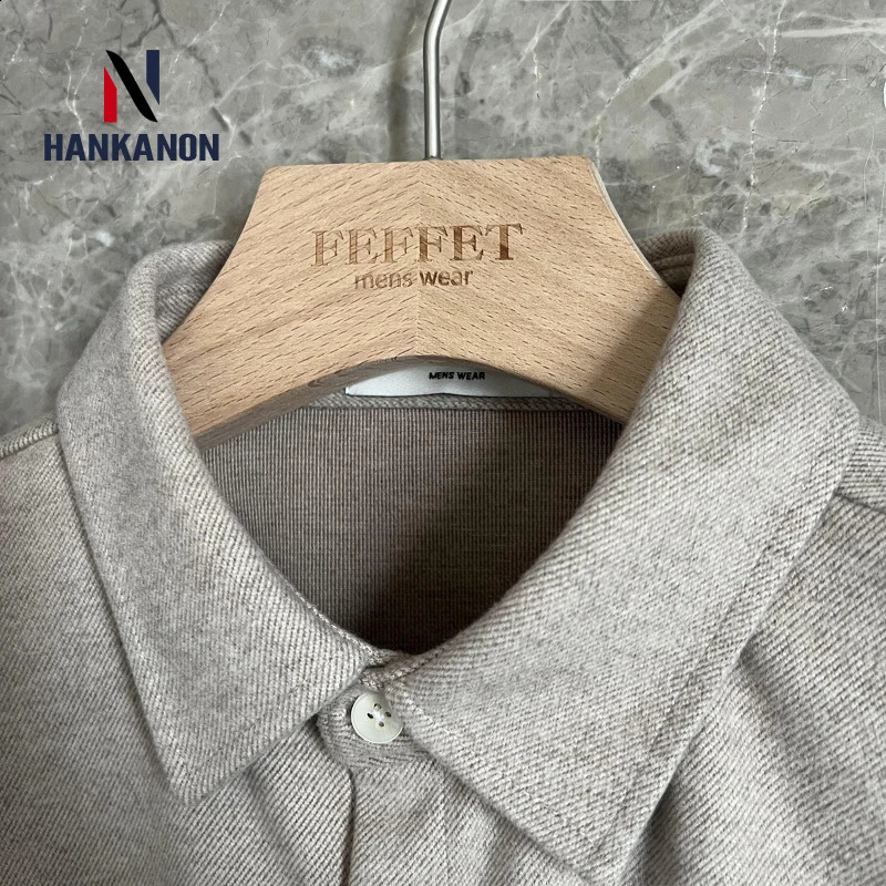 Business Casual Thick Long-sleeved Shirt Mens Solid Color Coat Loose Spring and Autumn Young Mens Woolen Shirt Daily 240822