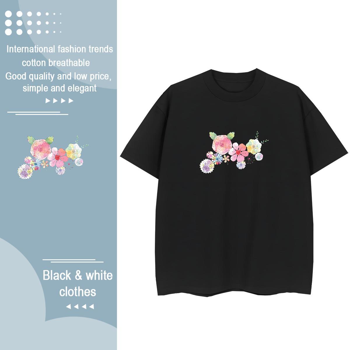 Designer Women T Shirts O Neck Short Sleeves 230g Cotton Unisex Tshirts Cartoon Floral Printing flower Casual Beach Free Shipping Tees