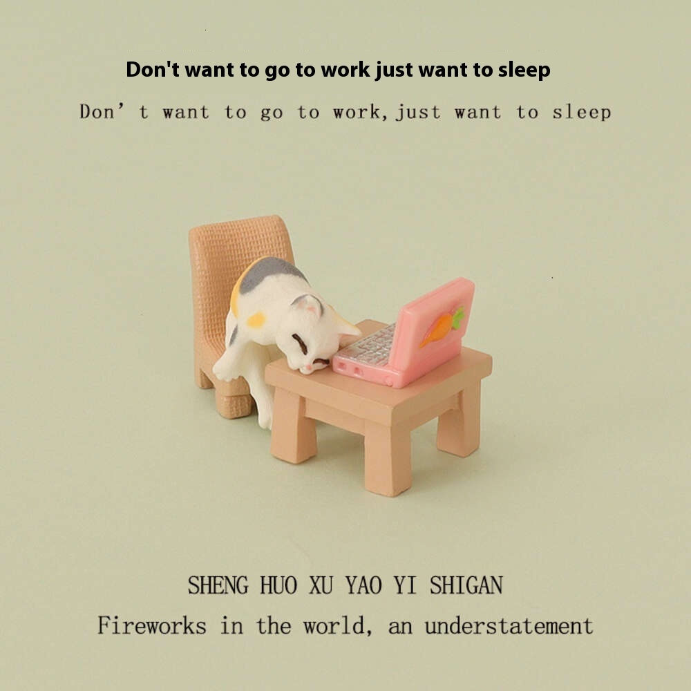 Charming 'No Desire to Work' Mini Cat Figurine & Baby Room Decor Collection for Office Space Personalization