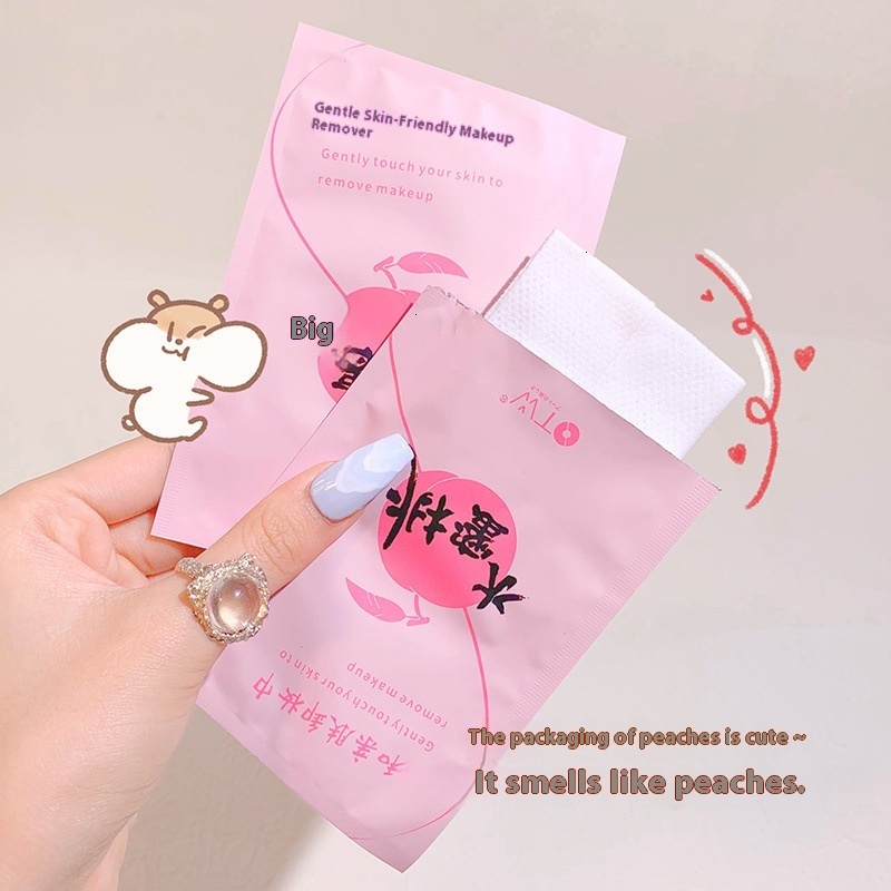 Skin Friendly OTW Peach Makeup Eraser Wet Wipe Kit - Quick Cleaning Solution with 30 Pieces for Easy No Rinse Use