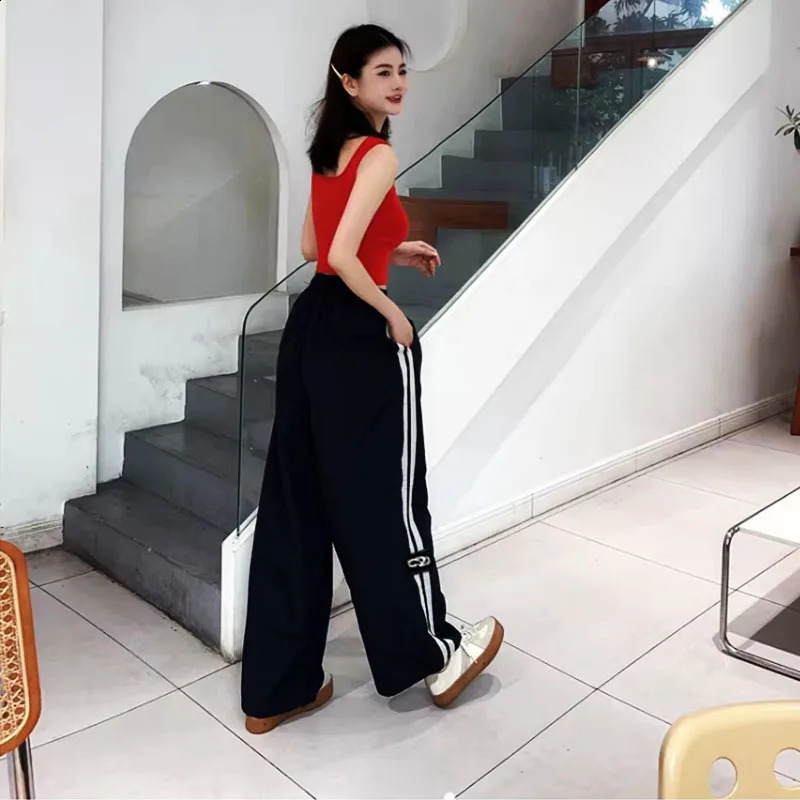 Straight leg casual pants men and women summer striped n wide-leg pants American retro loose plus size sweatpants 240822