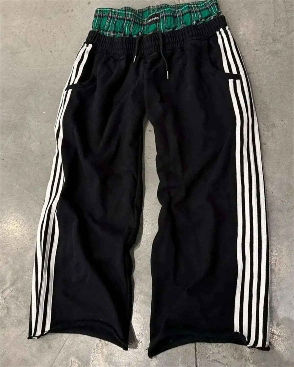 Y2k Striped Casual Women Pants Fashion Retro Harajuku Loose Sweatpants Splice Lattice High Waist Trousers In Hip Hop 240821