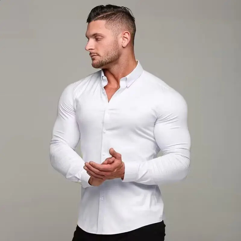 Spring and summer wrinkle-free four-sided elastic mens shirt long sleeve formal business casual silk wear free iron 240822