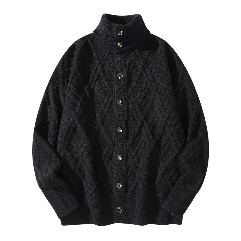 Winter Mens Fashion Plaid Pattern Jacquard High Quality Button Up Solid Color Basic Sweater Open Stitch Cardigan Knitting Coats 240821