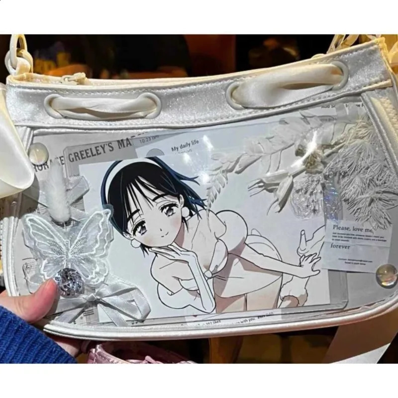 JIAERDI Japanese Transparent White Ita Bags Women Lolita Bow Casual Messenger Bag Female Harajuku Sweet Cute Handbag Aesthetic 240821