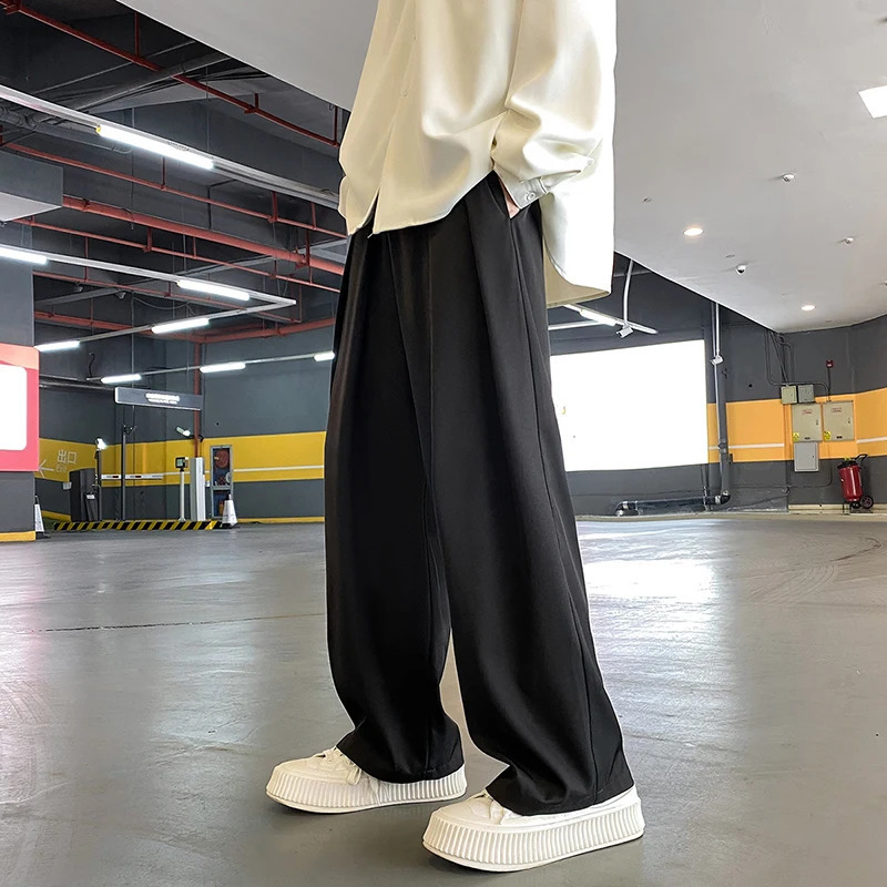 Streetwear Harajuku Black Wide Leg Straight Casual Mens Pants Spring Autumn Korean Fahions Harem Men Trousers 240822