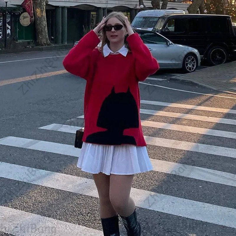 Womens Knitted Streetwear Mens Pullovers Sweaters Gothic Oversized Harajuku Pattern Cotton Unisex O Neck Knitwear Men Clothing 240821