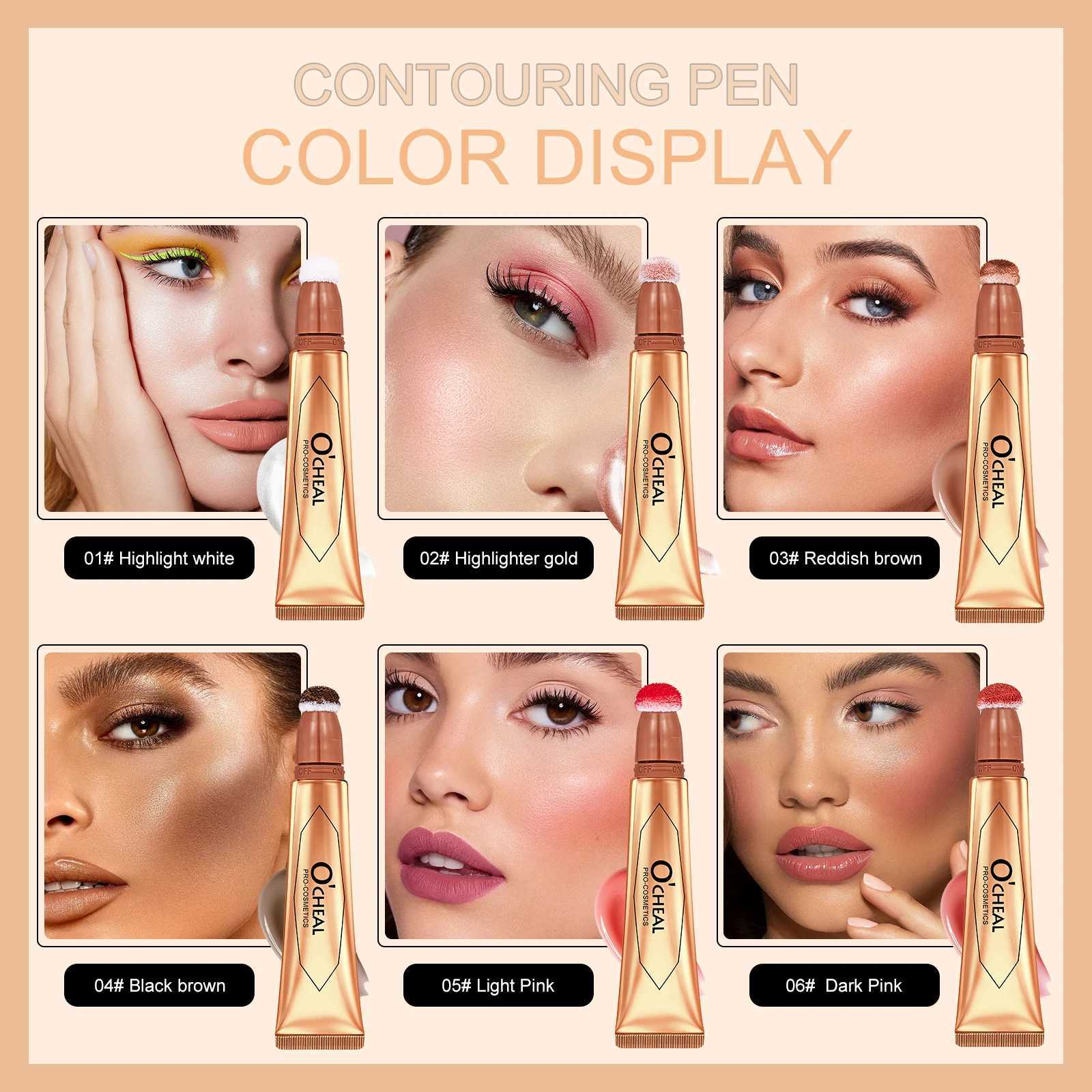 OCHEAL 6color Face Liquid Blusher Cream Facial Cheek Eye Press Brush Head Highlighter Powder Blusher Contouring Makeup Cosmetic W250911