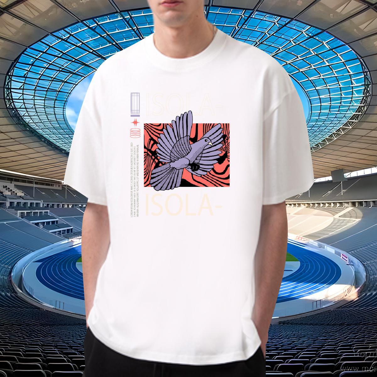 Loose Fit Men Tops Tees Beach 230g Pure Cotton Black White Crew Neck bird Men T Shirts New Tee Shirt