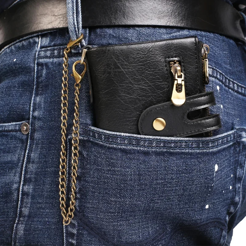 Men Wallets PU Leather Short Card Holder Chain Mens Purse High Quality Classic Retro Male Wallet Valentines 240821