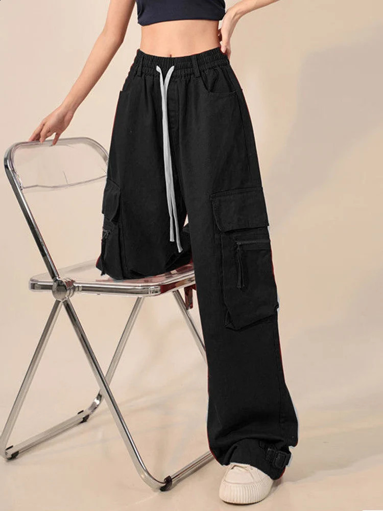 Zoki Y2K Cargo Pants Bf Vintage Streetwear High Waist Casual Straight Trousers Women Hip Hop Harajuku Pockets Wide Leg Pants 240821