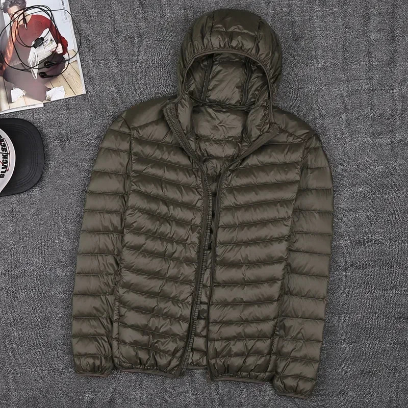 highend mens white duck down jacket short hooded autumn lightweight w240822