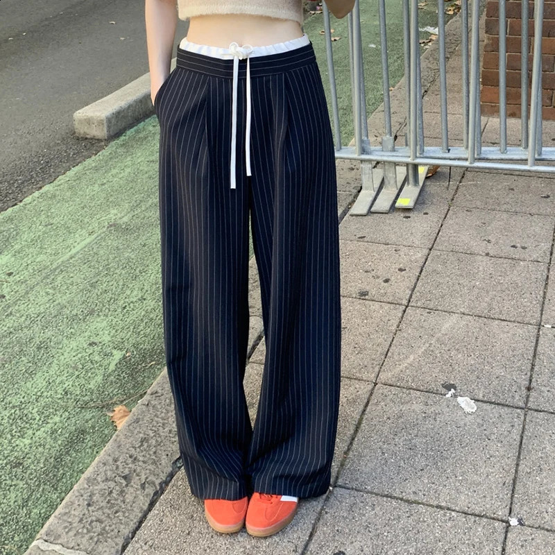 Womens Baggy Striped Pants Vintage Y2k Harajuku Aesthetic Streetwear High Waist Wide Leg Trousers 2000s Trashy Fashion Clothes 240821