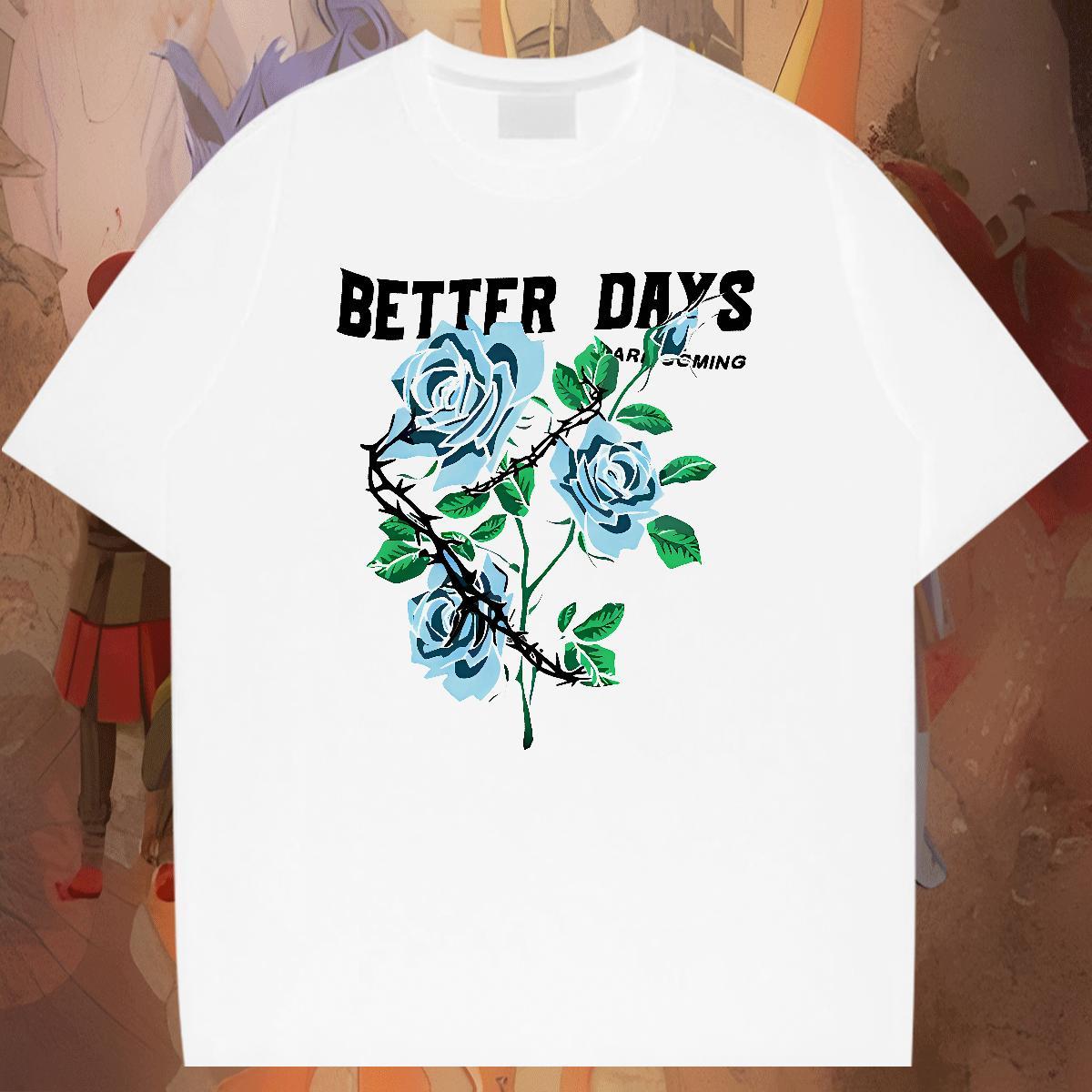 Designer flower T shirt Spring Summer Mens Tshirts 230g Cotton Classic Breathable Crew Neck Black Oversized Clothings