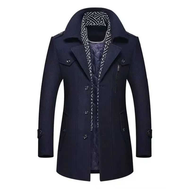 New Winter Men Business Casual Woolen Blends Cashmere Trench Coats Long Jackets Man Fleece Jackets Overcoats Wool Blends Size 4X Y240822