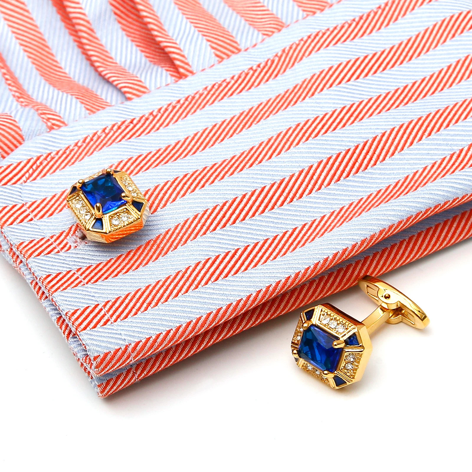 Mens cufflinks gold TOMYE XK23028 blue zircon square buttons French formal dress shirt cuff accessories jewelry 240810