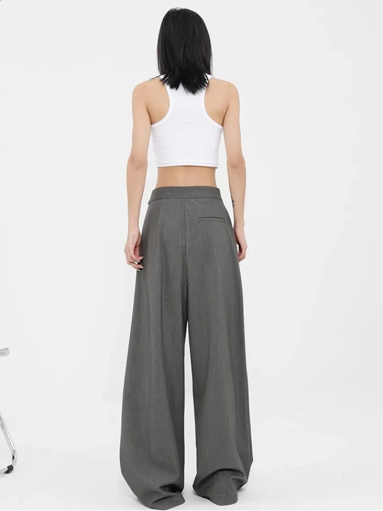 HOUZHOU Y2k Vintage Baggy Grey Suit Pants Woman Oversized Korean Fashion Japanese Style Harajuku Streetwear Trousers Summer 240821